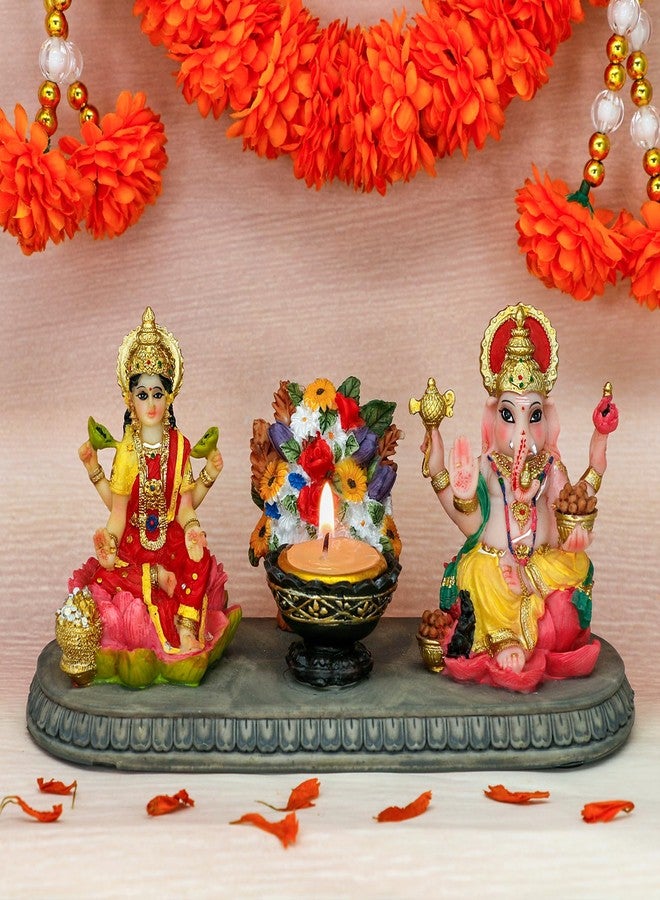 BangBangDa Lakshmi Ganesha Statue with Diya - 4.1" H Polystone Hindu Goddess Laxmi and Ganesa Idol for Diwali/New Year/Birthday/Wedding Gift for Indian Home Temple Mandir Altar Puja Murti Item - Image 5
